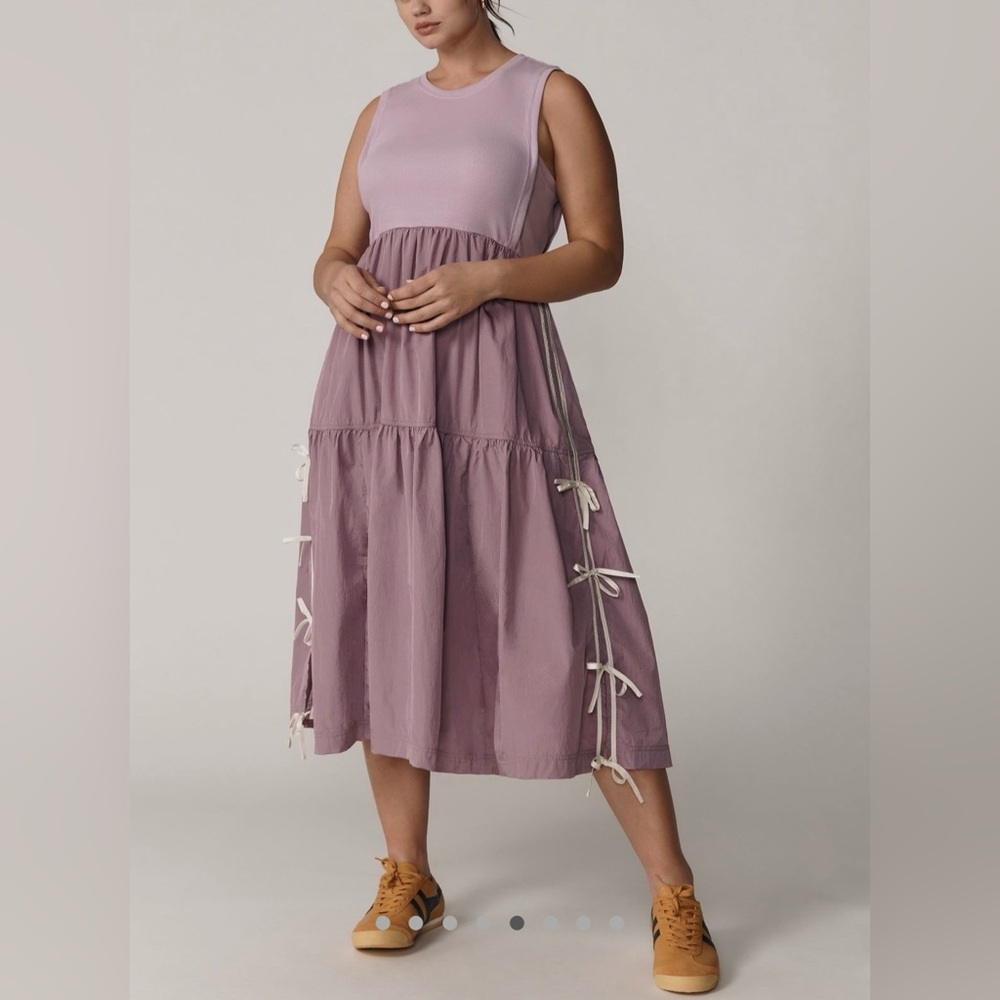 Anthropologie Lavender Tiered Midi Dress with Side Ties